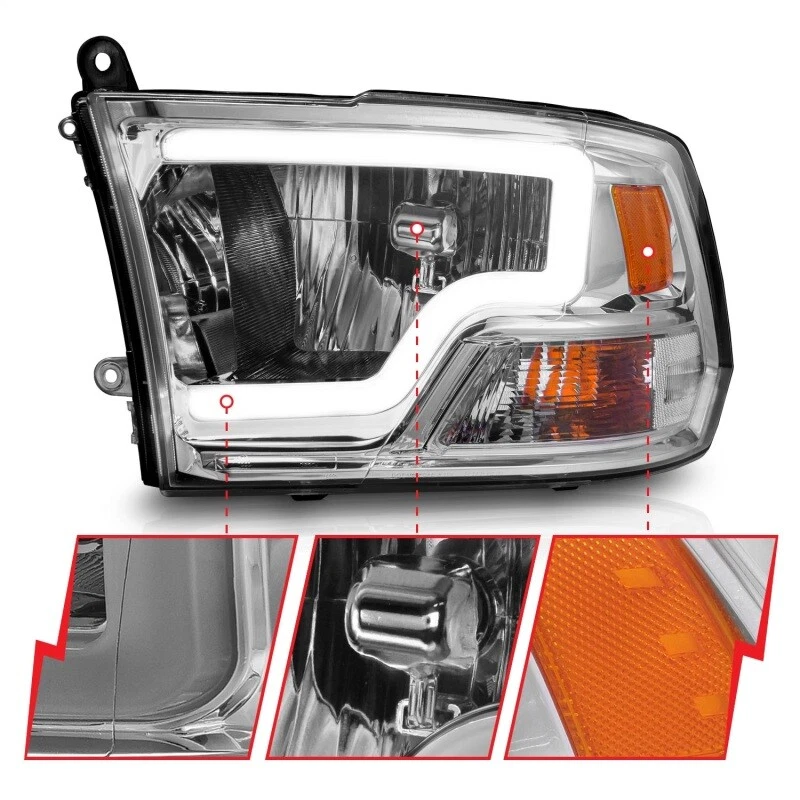 Faros de cristal con barra de luz ANZO para Dodge Ram 1500/ 2500/ 3500 2009-2018 Foto 4 de 4