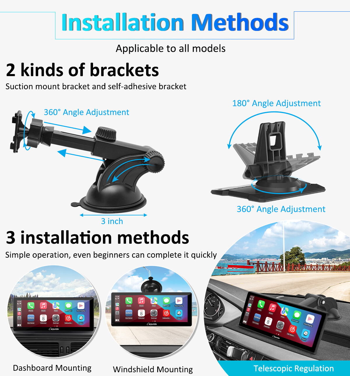 Carpuride 10.3Inch Wireless Android Auto Apple Carplay Head Unit