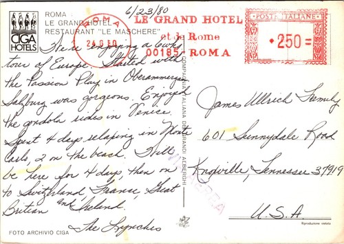 Interior Comedor Grand Hotel Restaurante Le Maschere Roma Postal 1908 - Imagen 2 de 2
