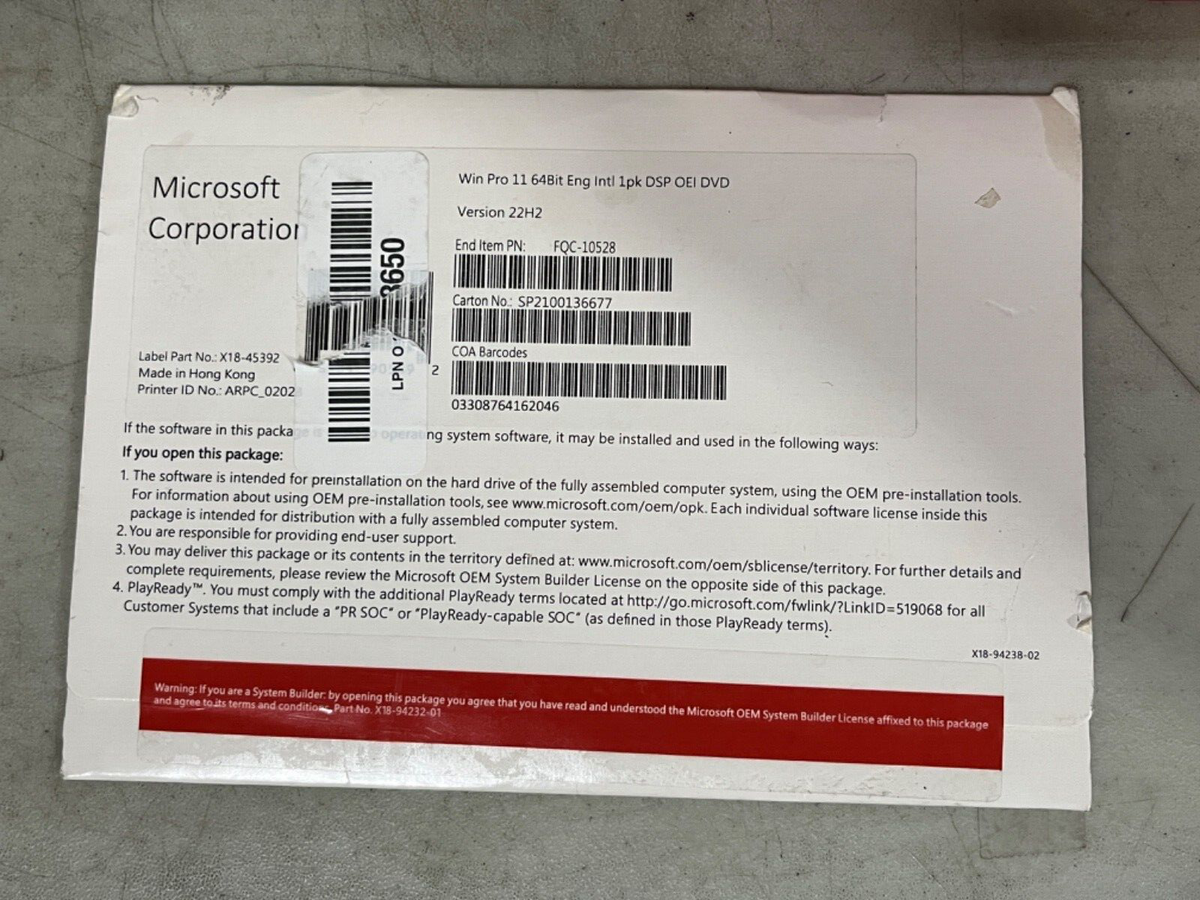 Microsoft Windows 11 Professional OEM 64-bit English 1 Pack
