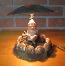 ASBURY PARK NEW JERSEY Old Folk Art Gnome Elf Troll Swan Old Souvenir Shell Lamp