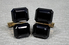 Vintage Free Floating Onyx Yellow Gold Plated Cuff Links