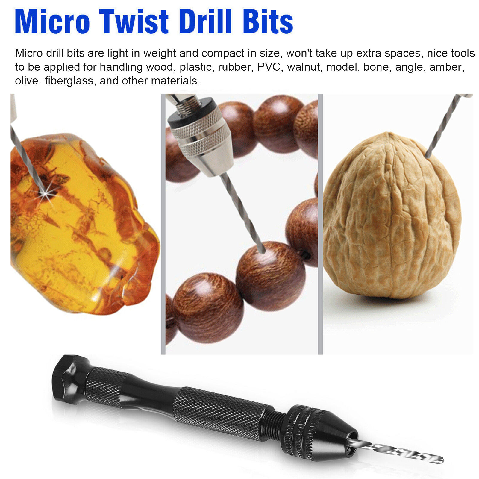 26 Pcs Mini Micro Hand Drill Bits Set Small Manual Keyless Chuck Pin Vise Rotary