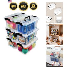 Plastic Storage Bins with Lids 6 Pack Stackable Organizer Clear Home Office P...