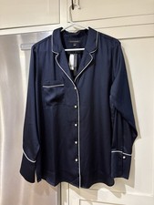 NWT Banana Republic Sz L Satiny Poly Black Long Sleeve Pearly Buttons Blouse
