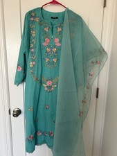 alkaram Blue Pakistani Salwar Kameez Cotton Embroidered Dupatta Women  s Size 12