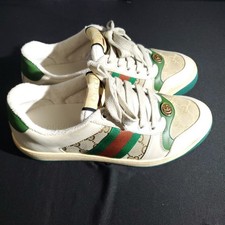 Gucci Screener Sneakers Womens 38 White Green Leather Designer Luxury GG Web Run