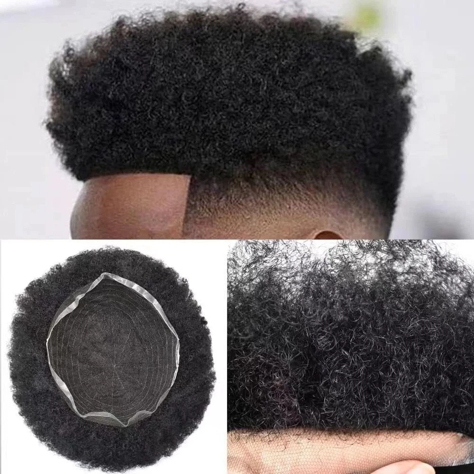 Afro Full Lace Toupee African American Mens Toupee Human Hair Afro Curly 8”X10” - Image 2 of 4