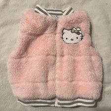 Sanrio Hello Kitty Faux Fur Pink Gray White Fuzzy Zip Vest Sequin Size 3T EUC