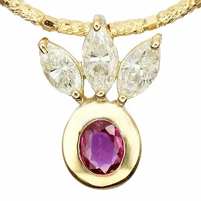 18K YG Rubin Diamant Collier 46cm R0,24ct D0,57ct Gelbgold 750 6,0g - Bild 1 von 4