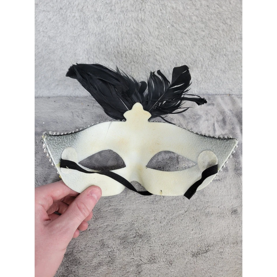 Máscara de disfraces de fiesta de baile veneciano máscara pluma negra plateada Foto 2 de 2