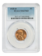 1938-D 1C PCGS MS67RD - Lincoln Cent (Wheat Reverse)