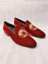 Versace Medusa Head Velvet Loafers Red Gold SZ 44.5 US 11.5