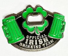 "Official Irish Drinking Team" Belt Buckle with Bottle Opener Shamrock