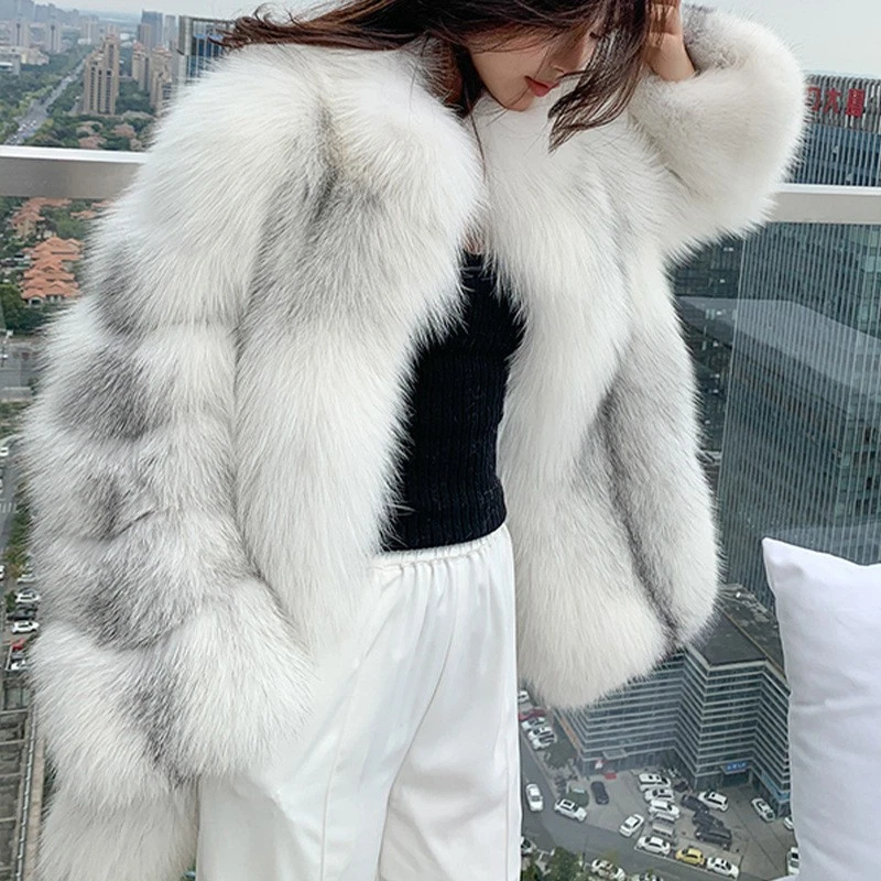 Luxury Winter Real Fox Fur Coat Women's Thicken Warm Long Sleeve Party Jackets - Image 4 of 4