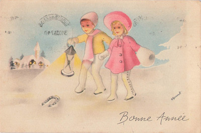 CP ILLUSTREE GOOD YEAR KLEINES MÄDCHEN HUT MANSCHETTE JUNGE LATERNE - 61947
