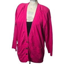 Vintage Fina Fina Cardigan Womens Large Pink Made In USA 80s Slouchy Button Up
