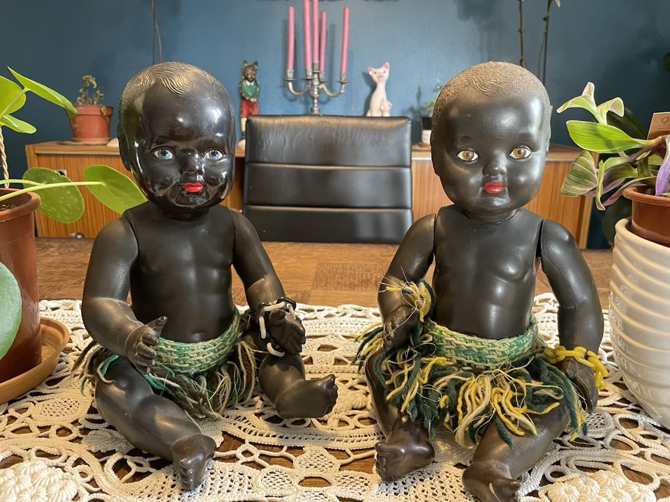 Duo baigneurs Africains anciens celluloïd Convert - Photo 2/4