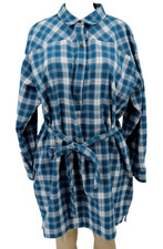 Loft Plaid Belted Dress Women XXL 2XL Blue Flannel Long Sleeve Belted Pocket New