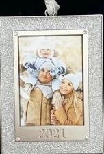 NEW 2021 CHRITMAS TREE PHOTO FRAME ORNAMENT SILVER CRYSTALS