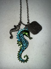 Seahorse Beach Charm Pendant Necklace Blue And Green Crystals