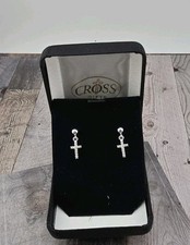 925 Sterling Silver Small CZ Cross Post Earrings