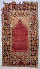 40"x63" Antique Kirsehir Mucur Hand-Knotted Rug Organic Dye Anatolian Prayer Rug