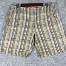 LL Bean Shorts Mens 35W Plaid Casual Flat Front Cotton Walking READ