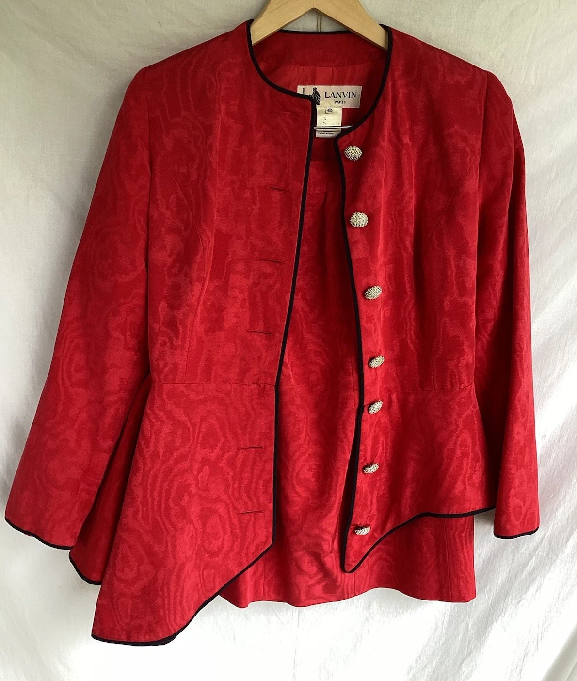 Lanvin — Vintage 80’s LANVIN Paris Red Blazer Jacket Skirt Suit Size 42 France