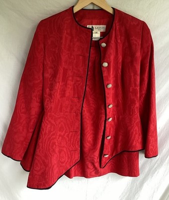 Vintage 80 s LANVIN Paris Red Blazer Jacket Skirt Suit Size 42 France