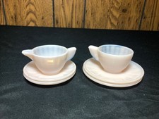 Vintage 1930s Akro Agate Childs Pink Interior Panel Tea Set 6 Pieces Rare