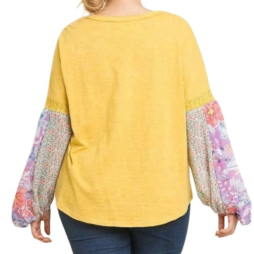 Umgee long balloon sheer floral sleeve top knit chiffon colorful Size S - Picture 2 of 6