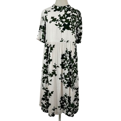 ICHI Women's Dress Ivory Green Floral Lined Cottagecore Midi Size 36/US 6