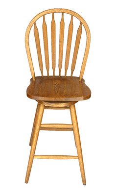 Vintage Solid Oak Wood Arrow Back Swivel 30'' Bar Stool Kitchen Chair - Rare!!