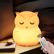 xinjinhju Large Owl Night Light for Kids, Bedside Lamp, Animal Silicone, Remote