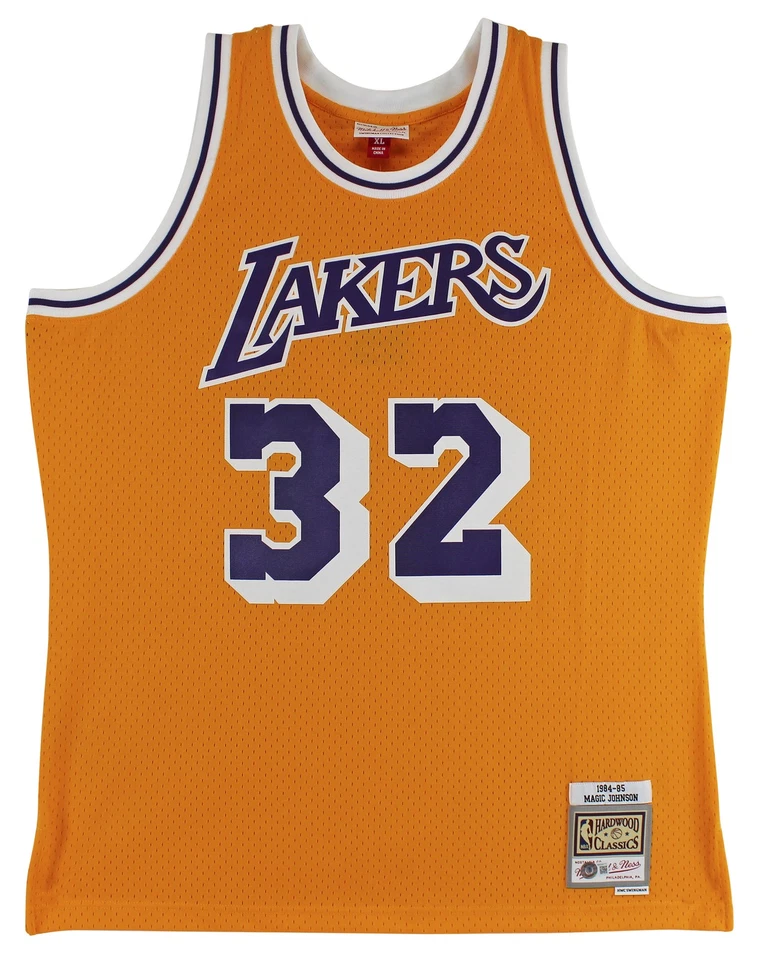 Lakers Magic Johnson Signed 1984-85 M&N HWC Swingman Yellow Jersey BAS Wit - Image 3 of 4