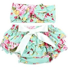 Baby Girl Floral Mint Ruffle Bloomer Set