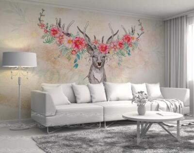 3D Blumen Hirsch H068 Tapete Wandbild Selbstklebend Abnehmbare Aufkleber Sinsin