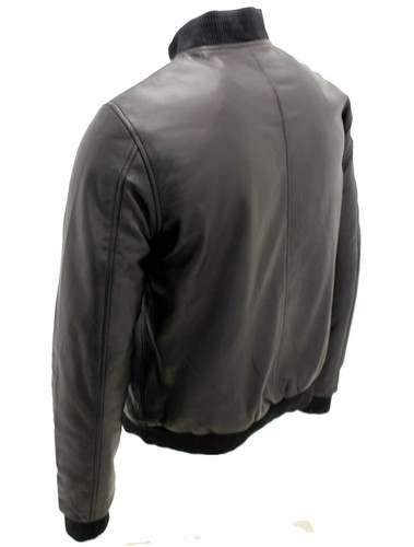 Men's Casual Black Varsity 100% Leather Bomber Jacket - 第 6/8 張圖片