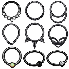 9Pcs/Lot 16G Nose Hoop Hinged Segment Ring Septum Clicker Cartilage Piercing Set