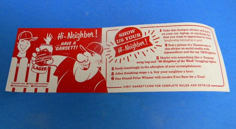 RARE NARRAGANSETT BEER FRED BUMPER STICKER HI NEIGHBOR PAWTUCKET RHODE ISLAND