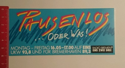 Aufkleber/Sticker: Radio Bremen eins zwei drei pausenlos oder was (170816132)