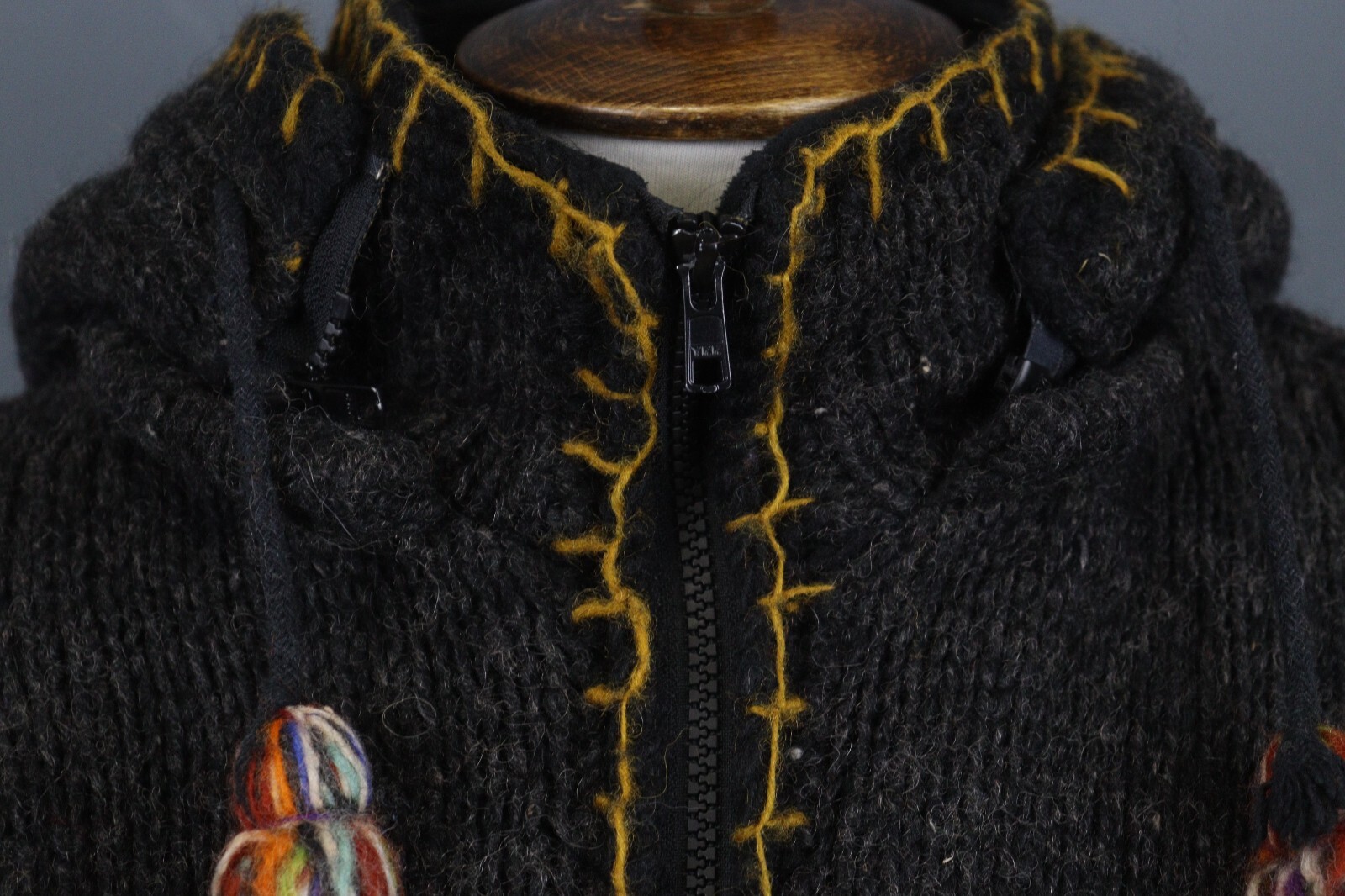 PACHAMAMA Multicolor 100% Wool Patchwork Hooded Z… - image 9