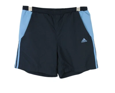 Shorts Adidas Femme UK 26 Sport Maille Doublée Taille Élastique Poches Logo Bleu - Photo 1/4