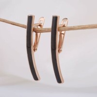 Rotgold 585/14Kt Ohrhaenger Schwarze Emaille StäBchen Ohrringe Rose Gold Neu