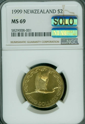 1999 NEW ZEALAND BRONZE $2 NGC MS69 MAC SOLO FINEST MAC SPOTLESS 3,190 MINTED *