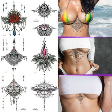 Mandala Temporary Tattoo Large Henna Arabic Underboob Back Chest Body Art Womens