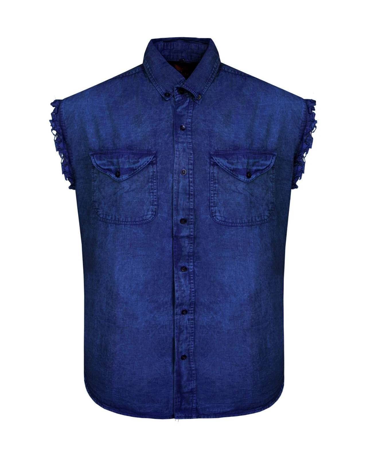 Premium Men's Stonewashed Ocean Blue Sleeveless Cotton Shirt Summer for biker