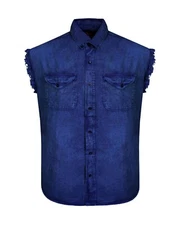 Premium Men's Stonewashed Ocean Blue Sleeveless Cotton Shirt Summer for biker