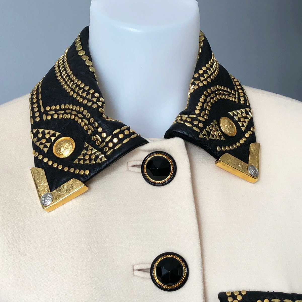 VERSACE ブラックレザーブレザー FIRST LINE VERSACE CLASSIC BAROQUE PANTHER SILK BLAZER